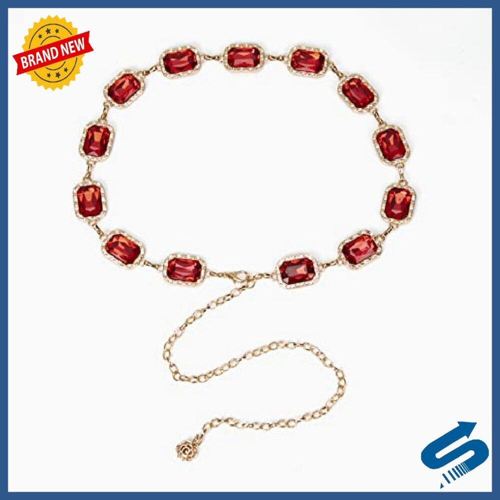 Green Glass Diamond Chain Belt - Western Style Dress Accessory 46.5in - Picture 4 of 8